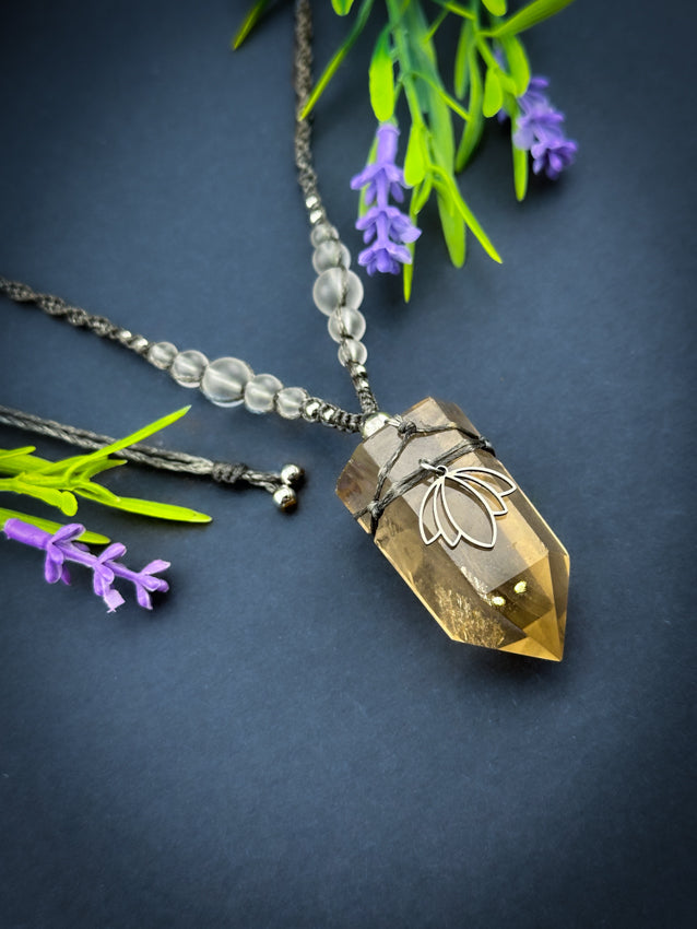 Smokey Quartz, Silver Lotus Crystal Point