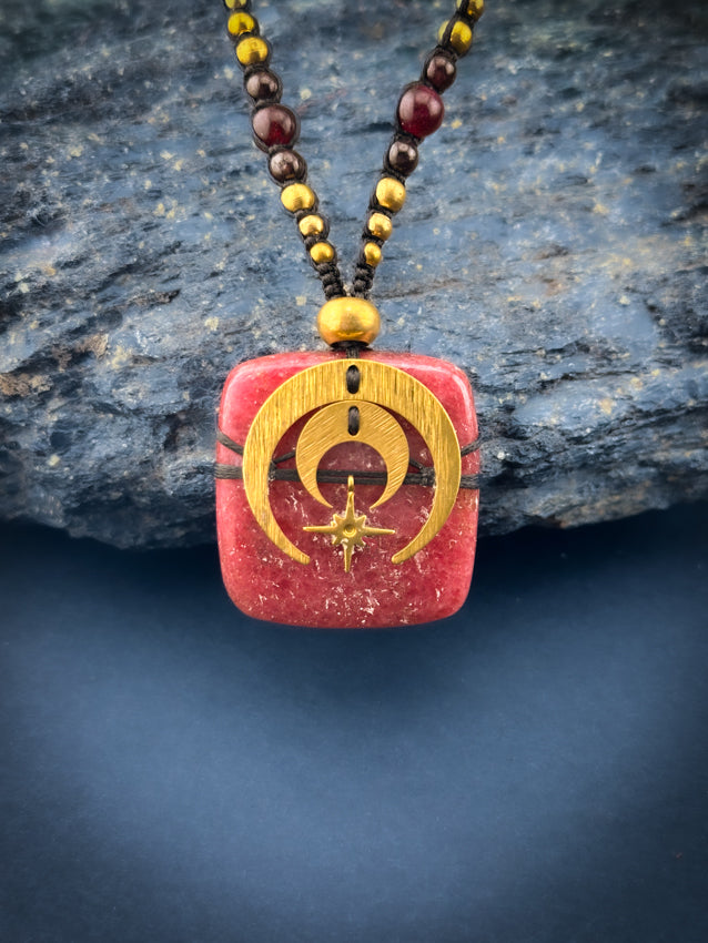 Thulite Square with Moons