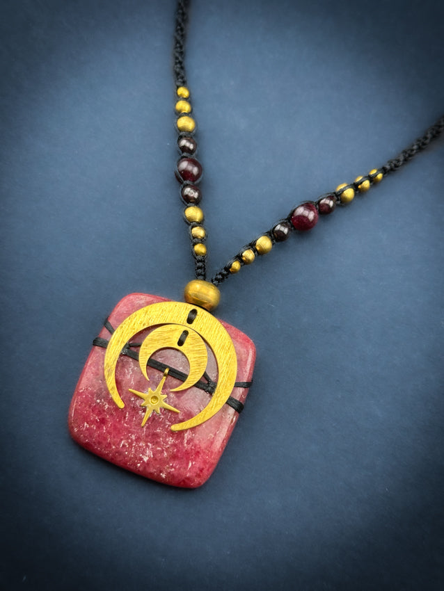 Thulite Square with Moons
