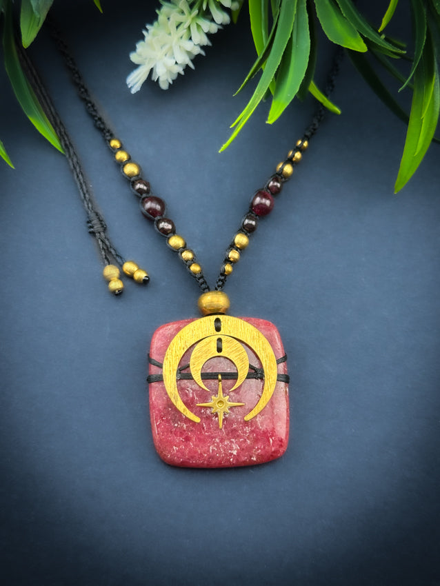 Thulite Square with Moons