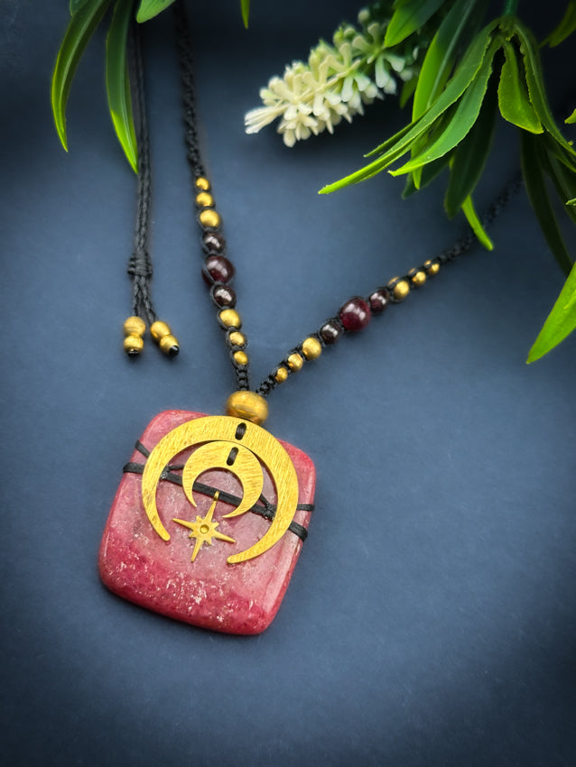Thulite Square with Moons