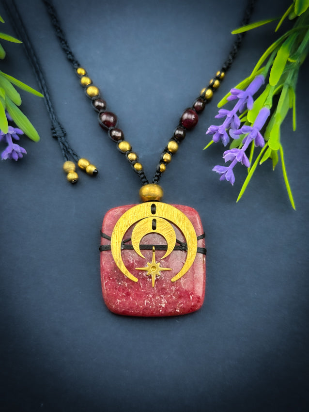 Thulite Square with Moons