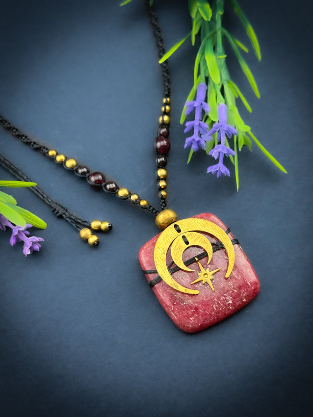 Thulite Square with Moons