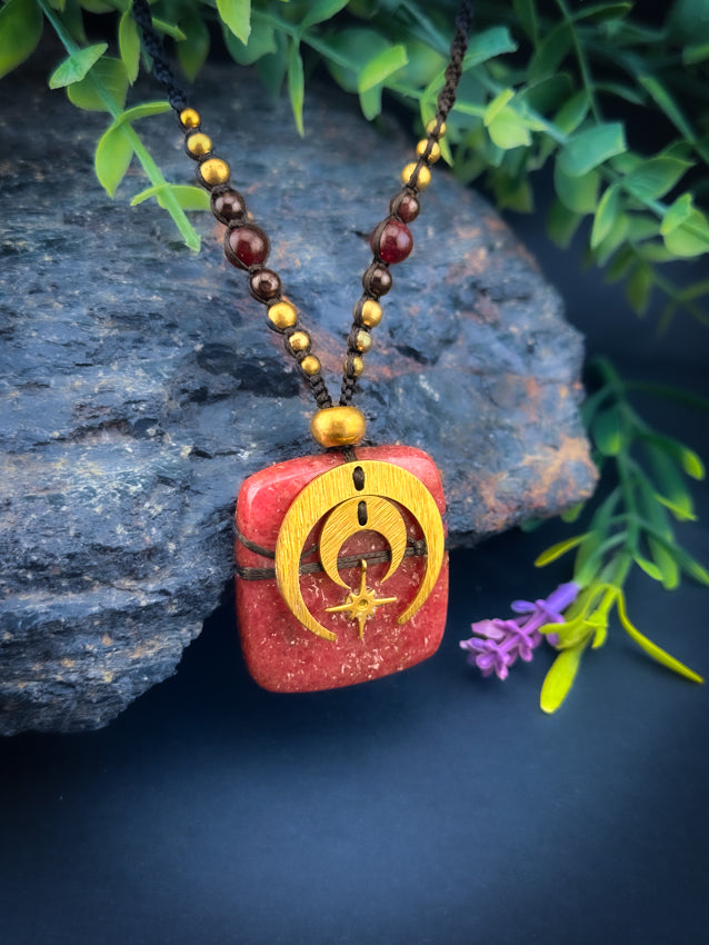 Thulite Square with Moons