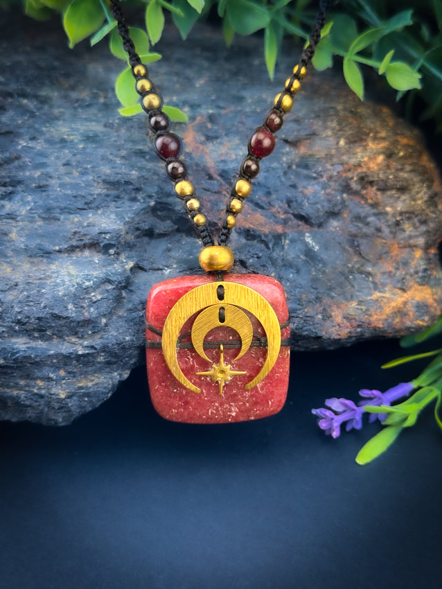 Thulite Square with Moons