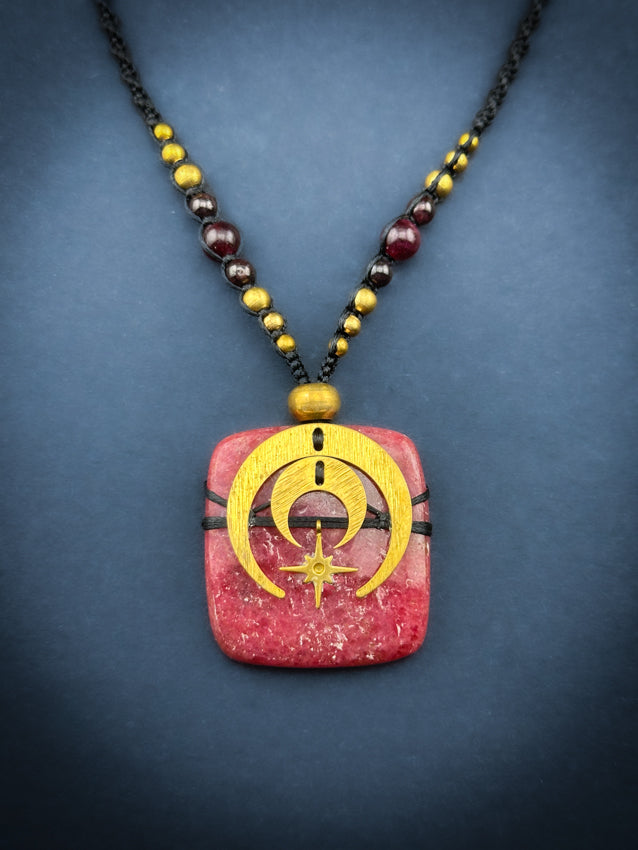 Thulite Square with Moons