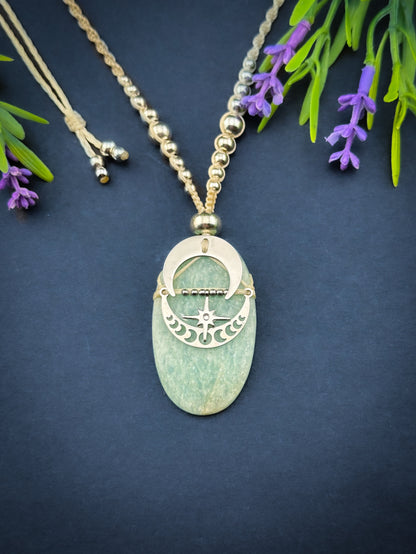 Amazonite Oval Crescent Moon Silver