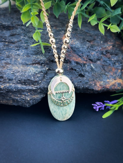 Amazonite Oval Crescent Moon Silver