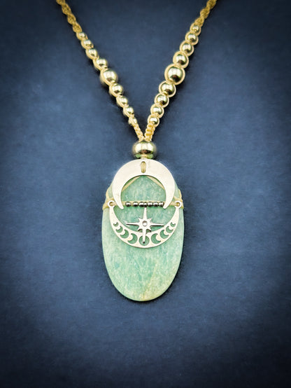 Amazonite Oval Crescent Moon Silver