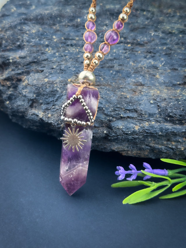 Amethyst Crystal point - Silver Sun