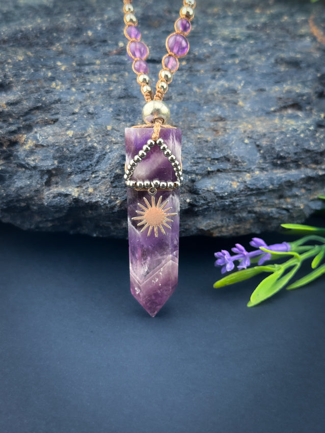 Amethyst Crystal point - Silver Sun