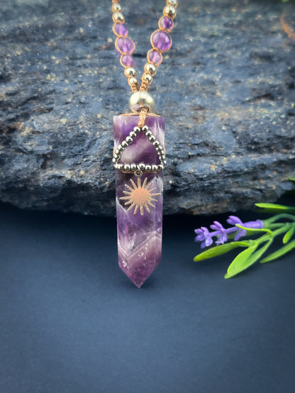 Amethyst Crystal point - Silver Sun