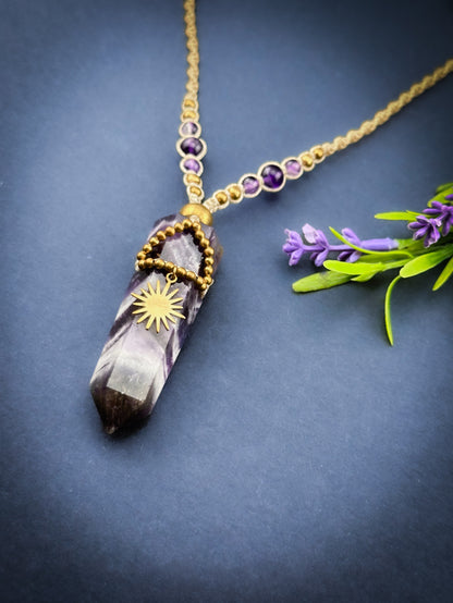 Amethyst Crystal point - Brass Sun