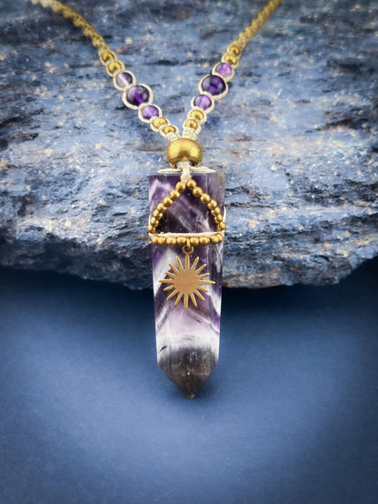 Amethyst Crystal point - Brass Sun
