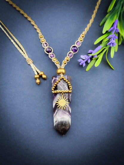 Amethyst Crystal point - Brass Sun