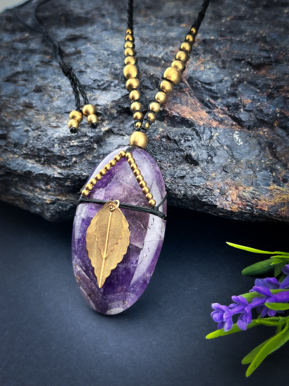 Amethyst with Brass Leaves