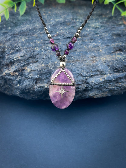 Amethyst Crystal Oval - Silver