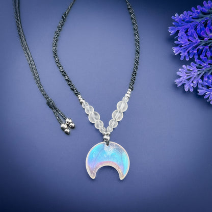 Angel Aura Quartz Moon Crystal Necklace - Silver