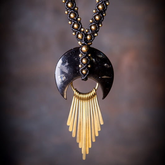 Palm Root Fossil Moon Crystal Necklace - 'Hecate'
