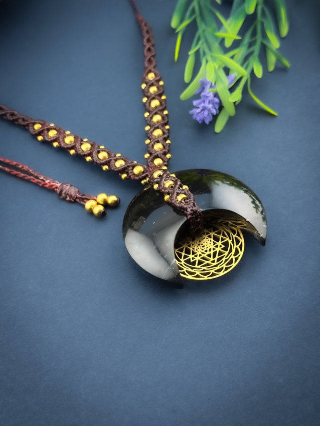 Black Palm Root Crescent Moon Sri Yantra