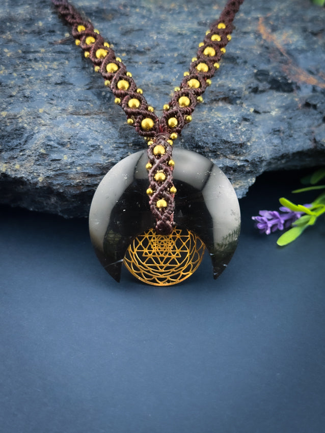 Black Palm Root Crescent Moon Sri Yantra