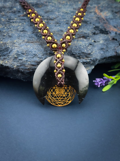 Black Palm Root Crescent Moon Sri Yantra