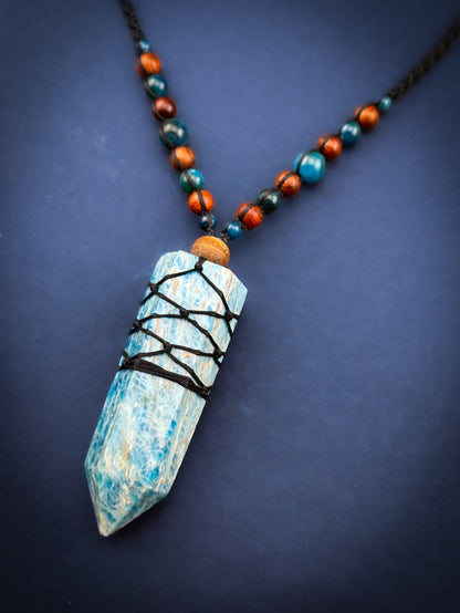 Apatite Crystal Point - Wooden Beads