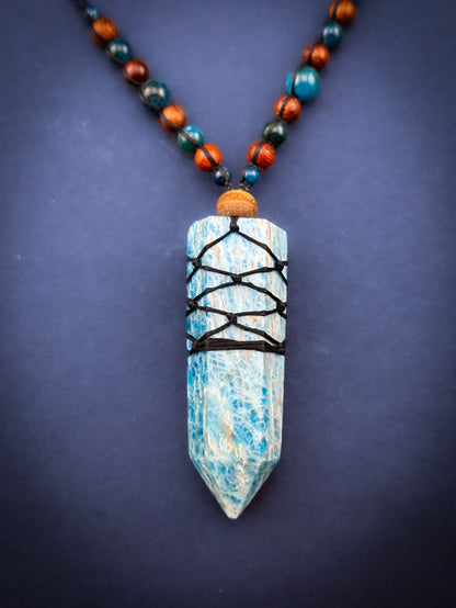 Apatite Crystal Point - Wooden Beads