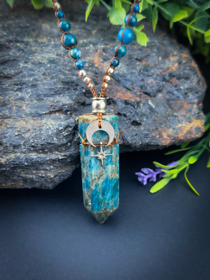 Apatite Crystal Point - Silver Stainless Steel