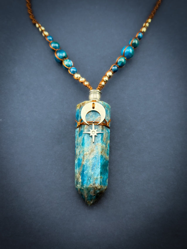 Apatite Crystal Point - Silver Stainless Steel