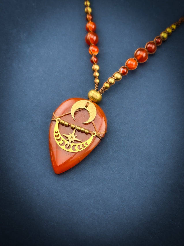 Carnelian Tear Drop with Golden Moons & star