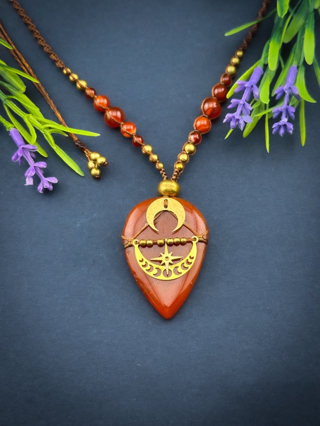 Carnelian Tear Drop with Golden Moons & star