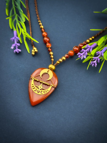Carnelian Tear Drop with Golden Moons & star
