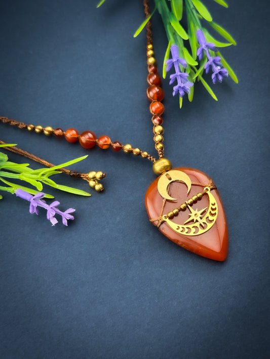 Carnelian Tear Drop with Golden Moons & star
