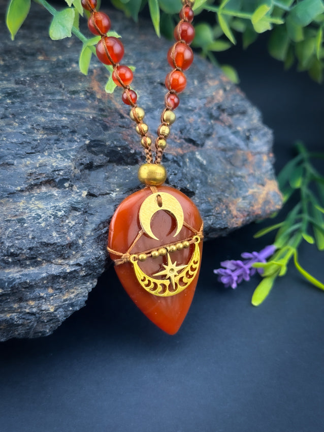 Carnelian Tear Drop with Golden Moons & star
