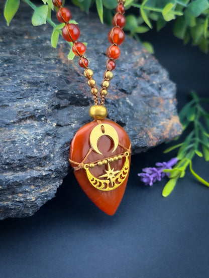Carnelian Tear Drop with Golden Moons & star