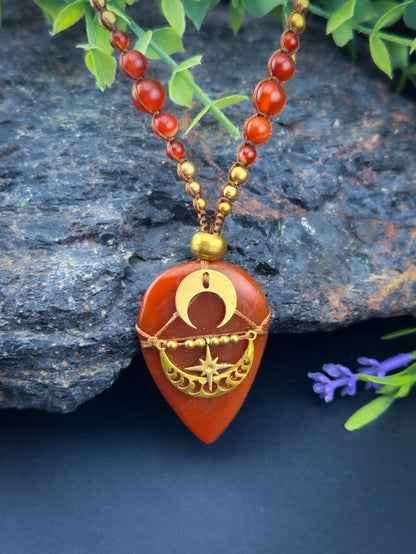 Carnelian Tear Drop with Golden Moons & star