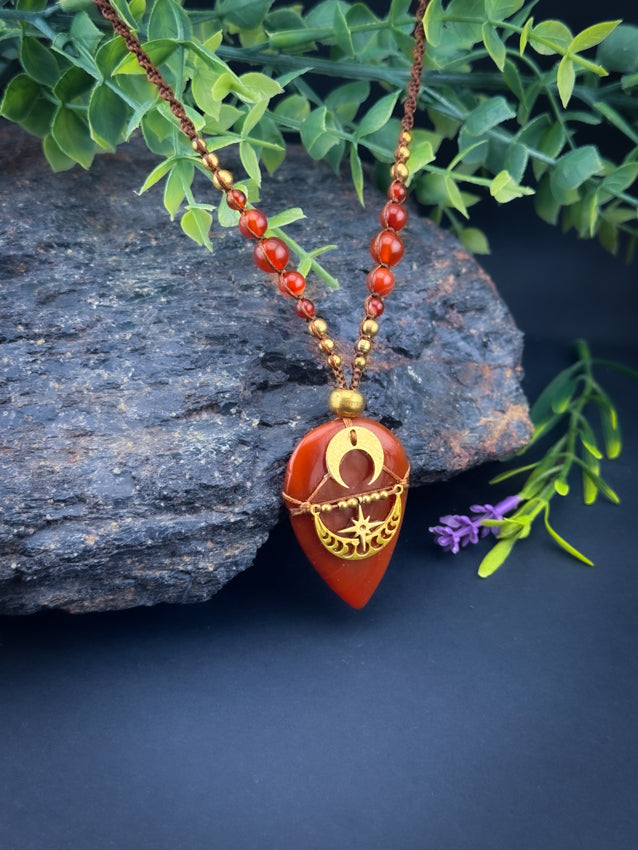 Carnelian Tear Drop with Golden Moons & star