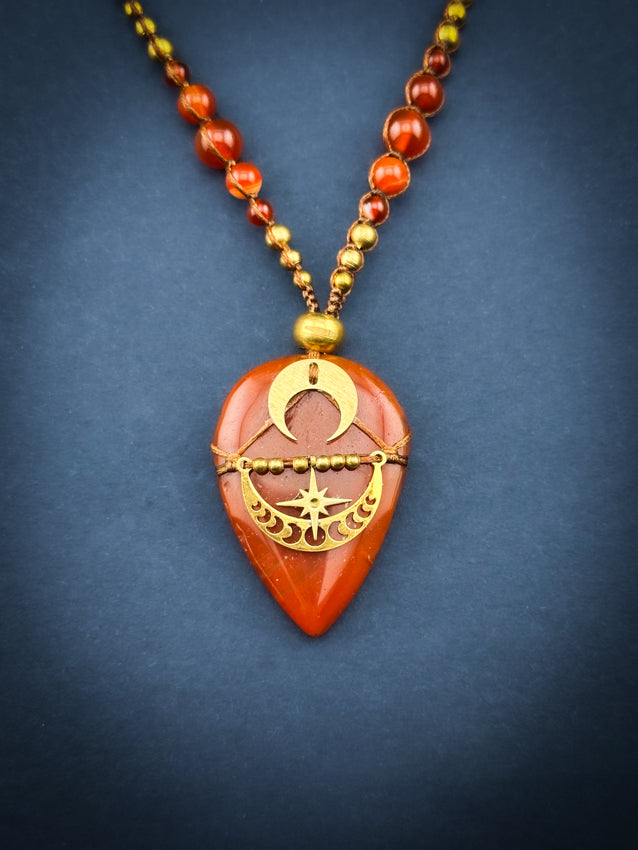 Carnelian Tear Drop with Golden Moons & star