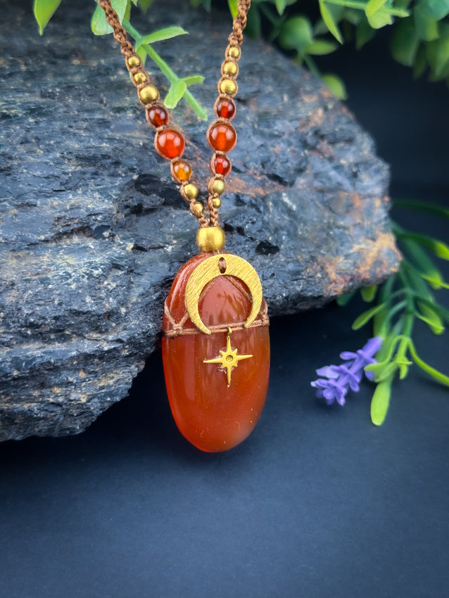 Carnelian Oval Moon Brass