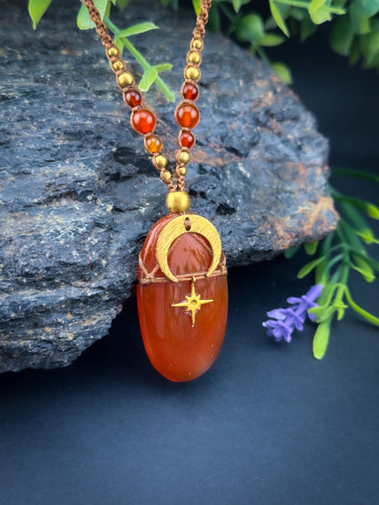 Carnelian Oval Moon Brass