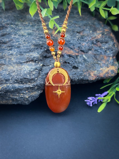 Carnelian Oval Moon Brass
