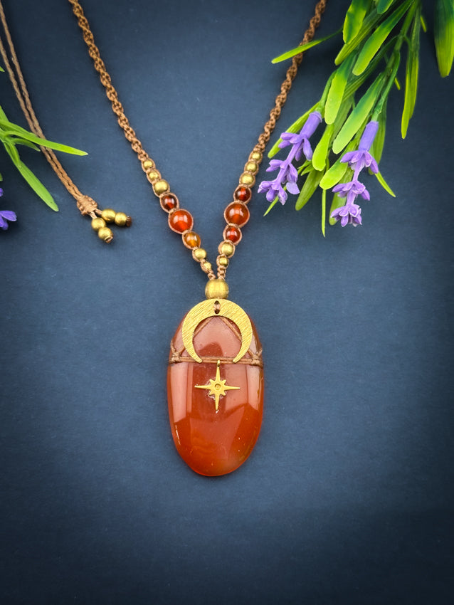 Carnelian Oval Moon Brass