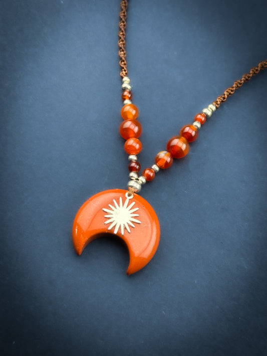 Red Jasper & Carnelian beads Small Moon - Silver