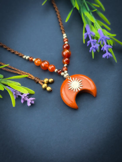 Red Jasper & Carnelian beads Small Moon - Silver