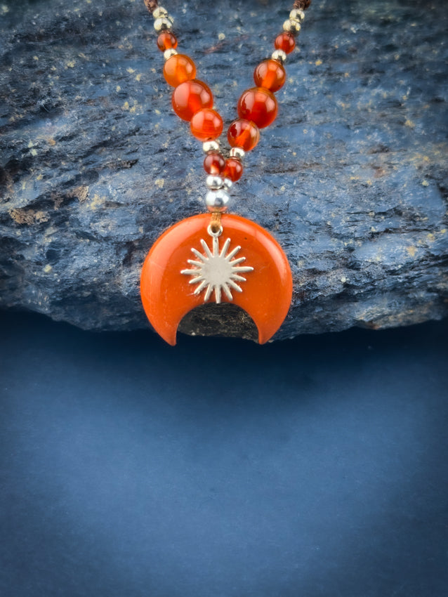 Red Jasper & Carnelian beads Small Moon - Silver