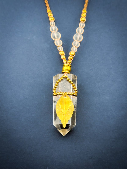 Clear Quartz Point Crystal - Brass Leaves