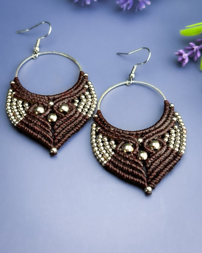 Macrame Earrings silver - Chocolate Brown