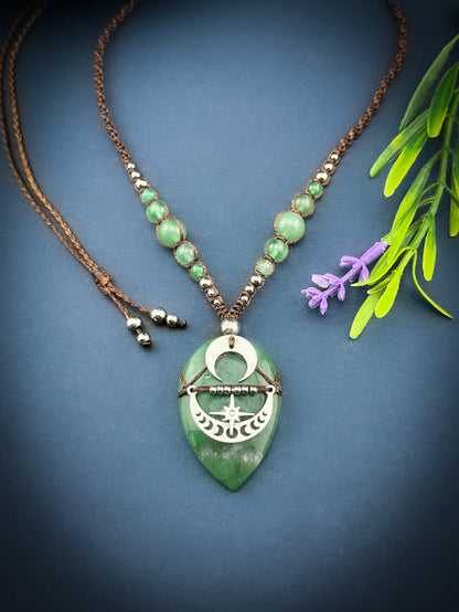Custom order - Lyn Joy: Green Jade Teardrop Adjustable Crystal Macramé Necklace