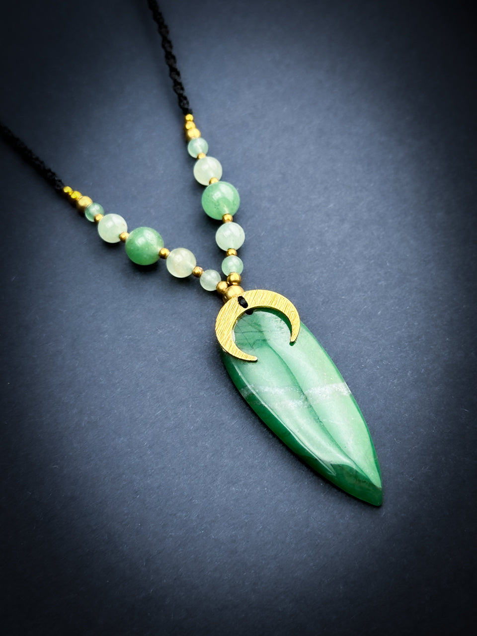 Green Jade Teardrop with Moon